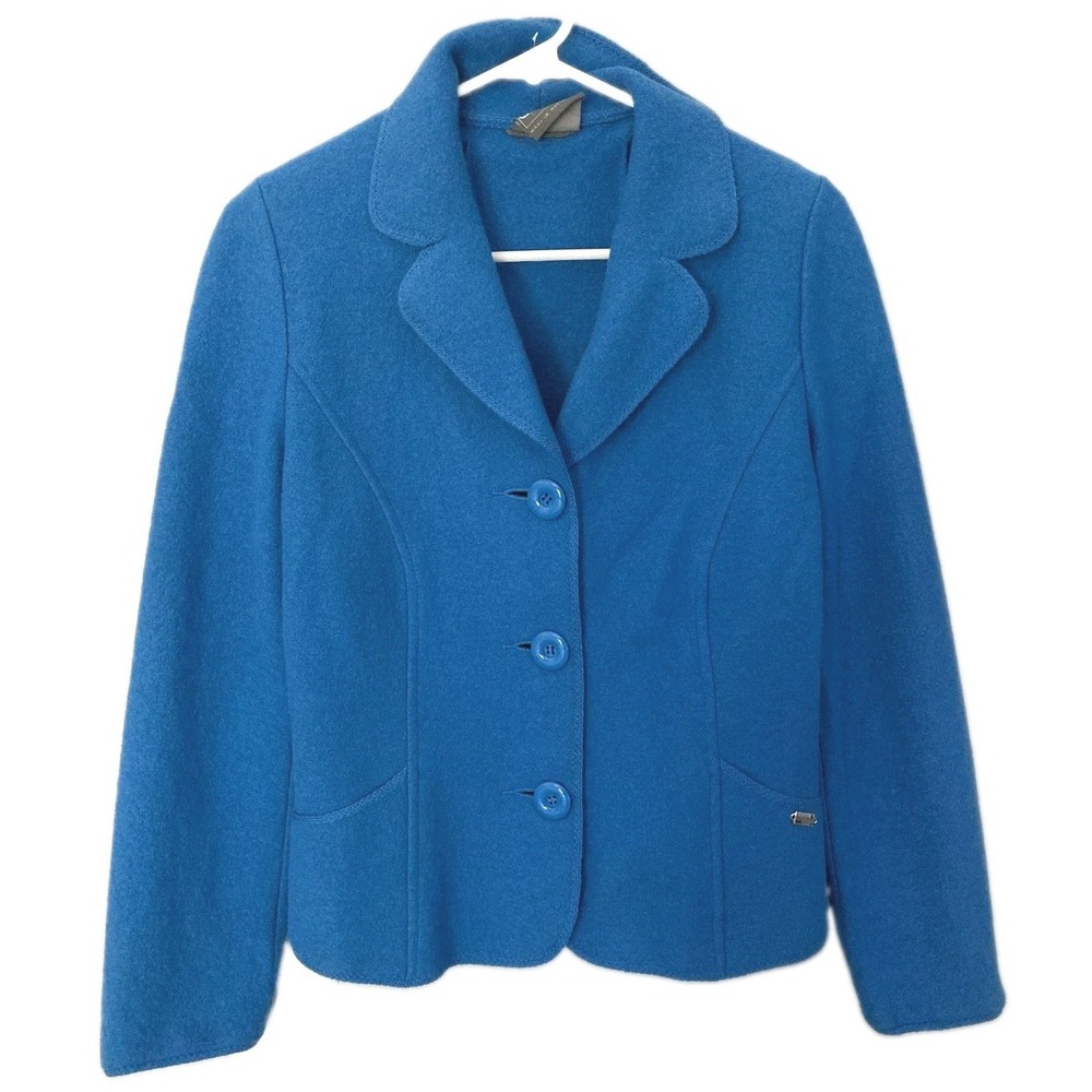 Vtg Geiger Blazer Jacket Women 38 (M) Blue 100% Wool Button Up Pockets Austria